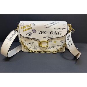Coach Sketch Chain Tabby Shoulder Bag Chalk Leather New York Graffiti NWT